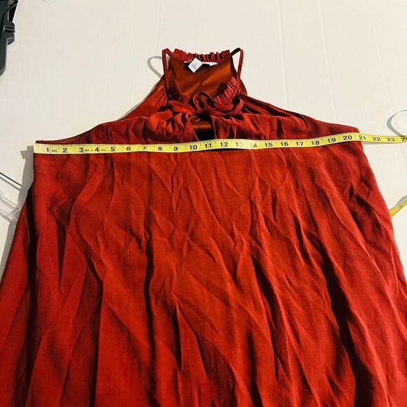 Nine West High Neck Sleeveless Tie Neck Tiered Maxi Dress Size L Large Burgundy - Picture 6 of 8